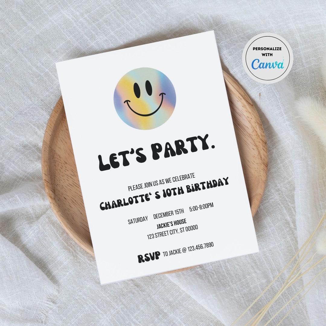 Smiley Face Birthday Party Invitation Retro Smile Invite Etsy