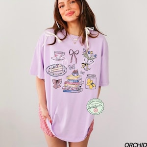 Comfort Colors® Cottagecore Shirt, Bookish Shirt, Vintage Flower Top, Floral Rococo Tshirt, Whimsical Spring Graphic Tee, Cottage Core Shirt Orchid