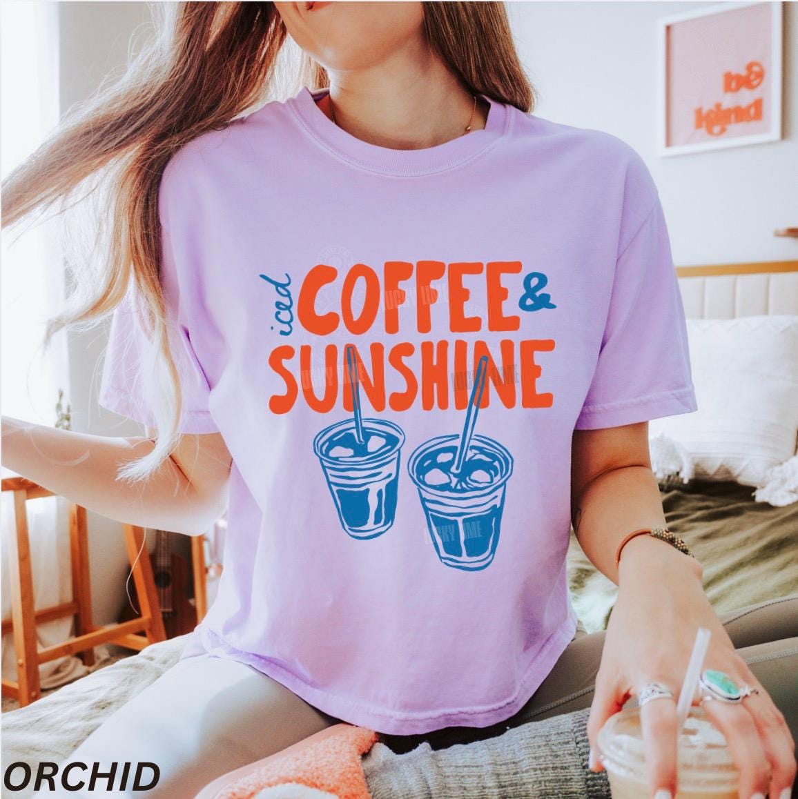 Iced Coffee and Sunshine Shirt, Summer Cropped Shirt, Comfort