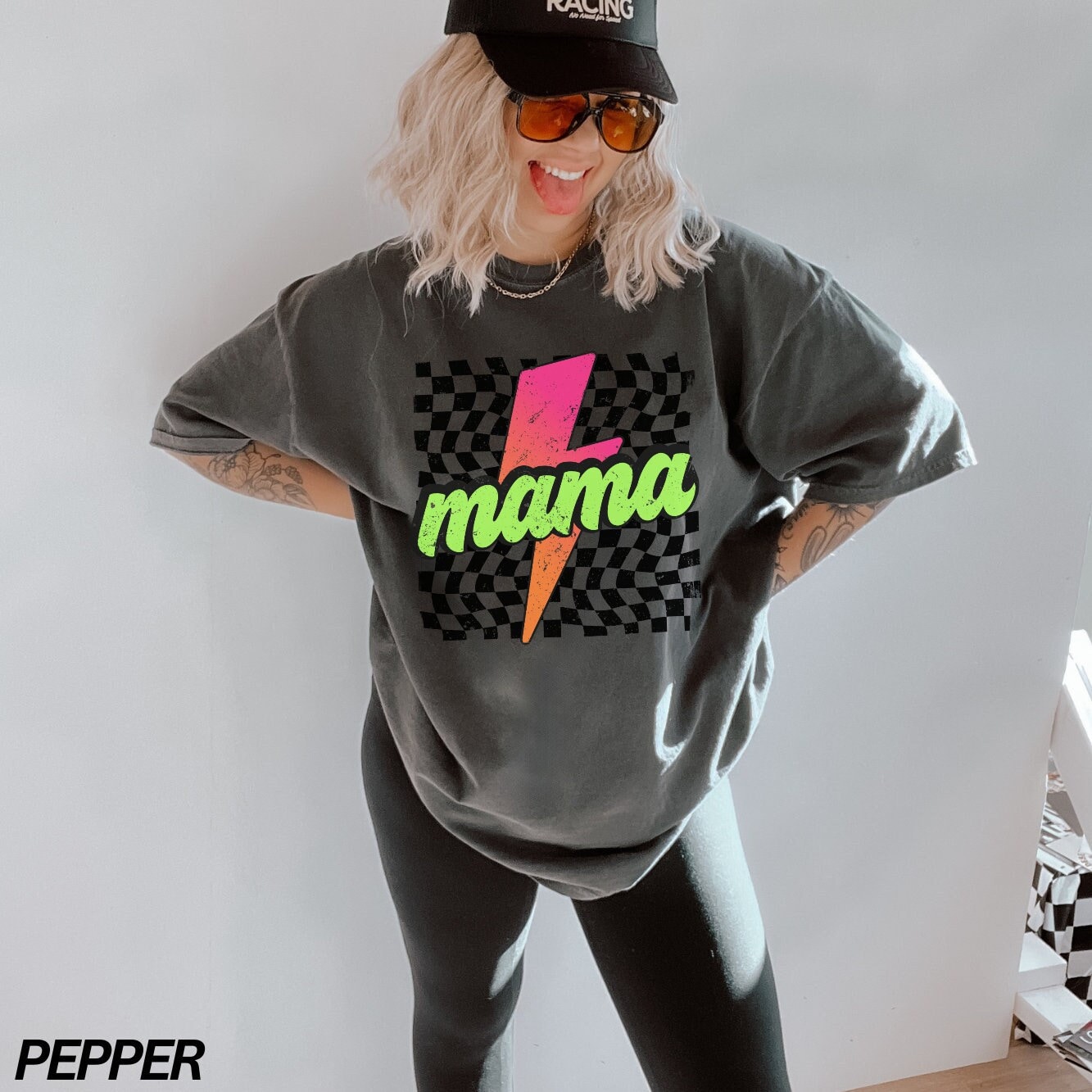 Neon Mama Shirt, Checkered Mama Shirt, Lightning Bolt Shirt