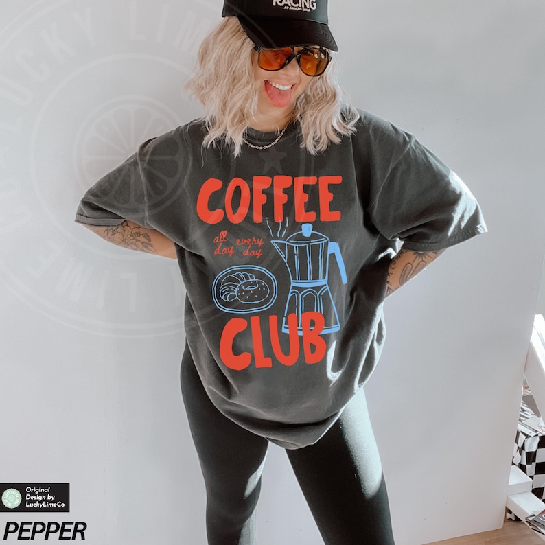 Coffee Club-shirt, Comfort Colors®-T-shirt, cadeau koffieliefhebber, retro koffieshirt, T-shirt Coffee Club, foodie-shirt, esthetisch shirt, trendy T-shirt Pepper