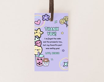 Editable Kawaii Birthday Party Thank You Card Editable Kids Invite Thank You Note Template Canva Template Instant Download and Print