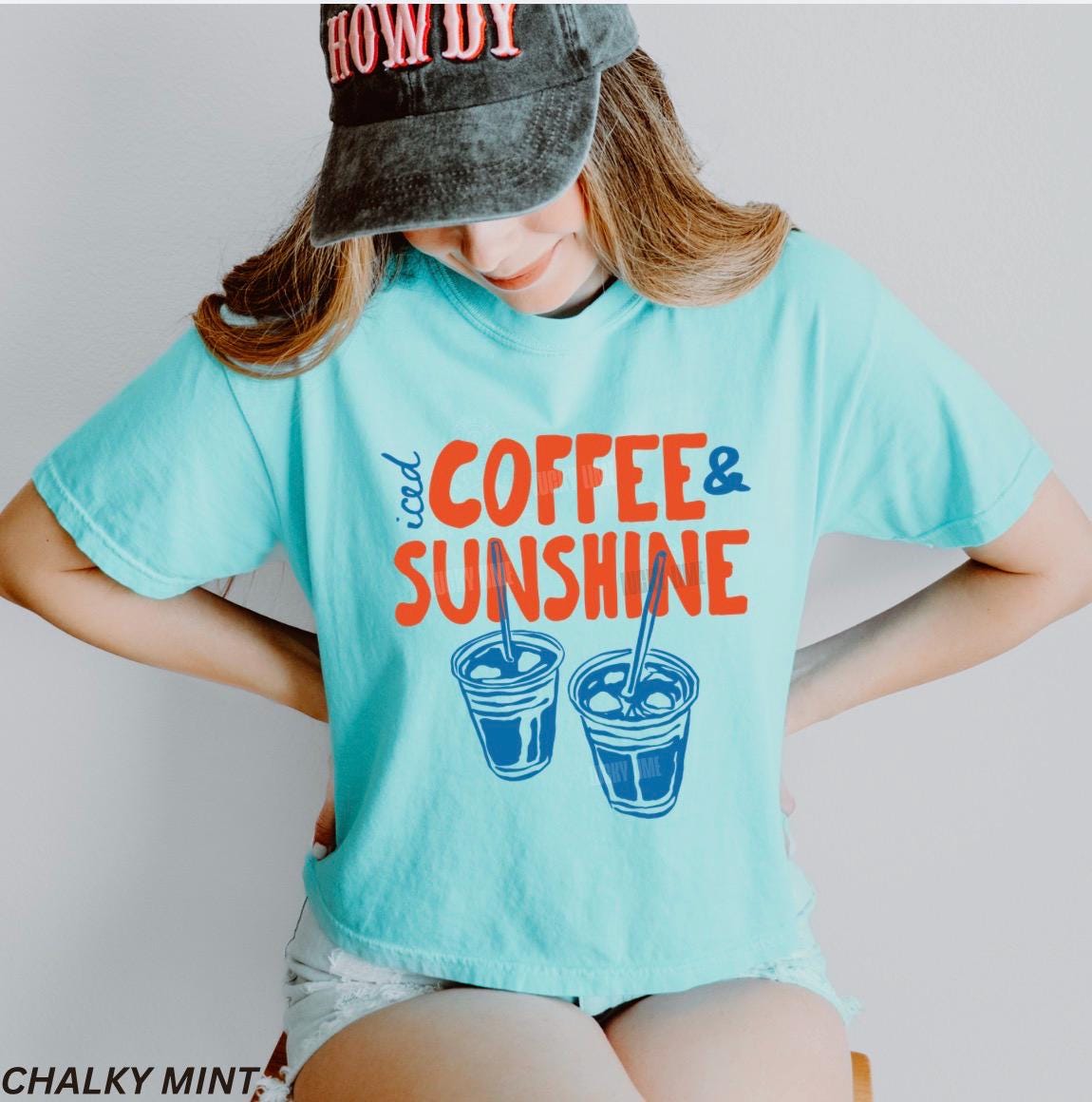 Iced Coffee and Sunshine Shirt, Summer Cropped Shirt, Comfort
