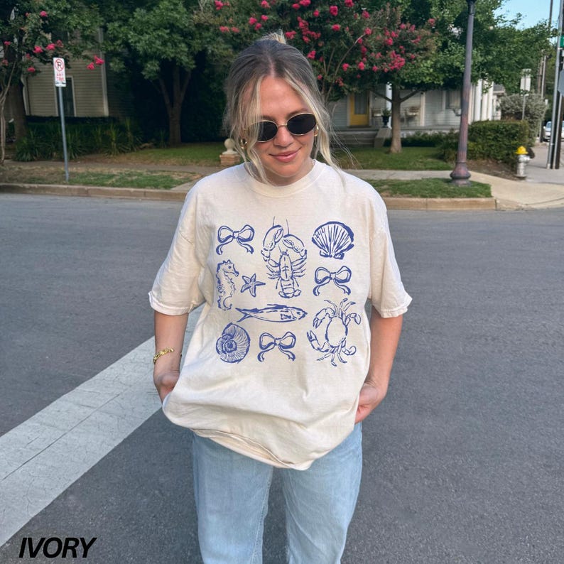 Comfort Colors® Coastal Shirt, Seashell Shirt, Seaside Shirt, Ocean Shirt, Fisherman Aesthetic Shirt, Lobster Shirt, Oyster Shirt, Coquette Ivory