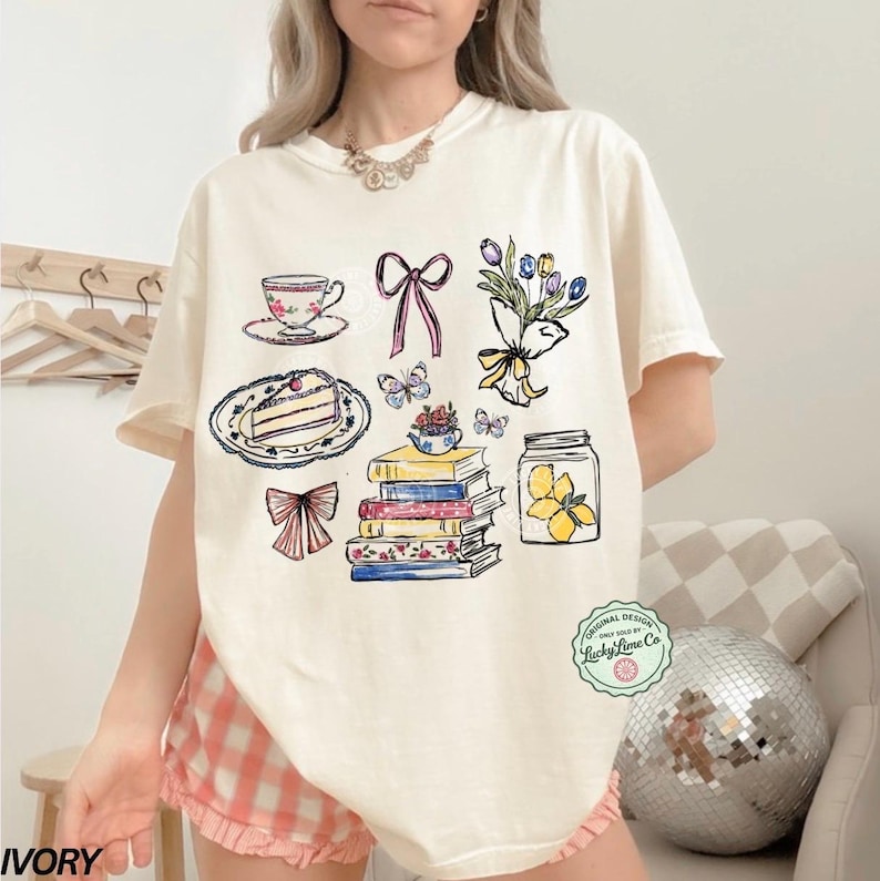 Comfort Colors® Cottagecore Shirt, Bookish Shirt, Vintage Flower Top, Floral Rococo Tshirt, Whimsical Spring Graphic Tee, Cottage Core Shirt Ivory