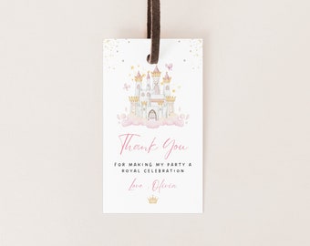 Editable Princess Castle Favor Tags, Thank You Tags for Party, Castle Birthday Gift Tags, Princess Birthday, Fantasy Fairytale Thank You Tag