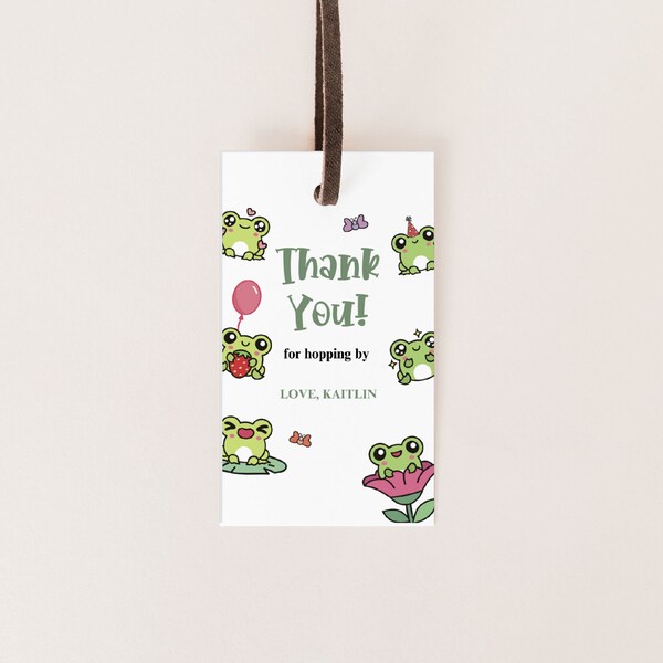 Editable Kawaii Frog Thank You Tag Cute Frog Party Favor Tag Girl Frog Birthday Froggy Party for Kids Thank You Gift Tags