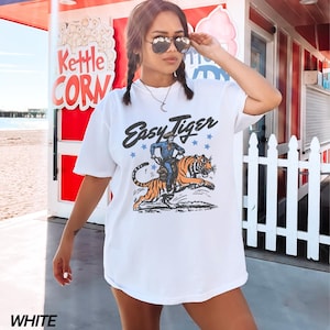 Easy Tiger Shirt, Retro Tiger Shirt, Easy Tiger Tshirt, Funny Shirt, Adult Humor, Comfort Colors® Shirt, Retro Festival Shirt, Boho Hippie White