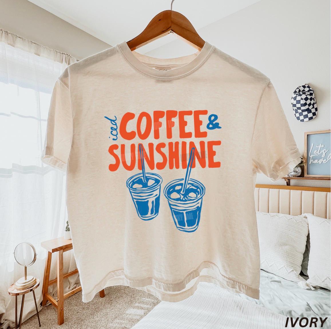 Iced Coffee and Sunshine Shirt, Summer Cropped Shirt, Comfort