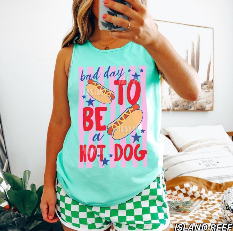 Bad Day To Be a Hotdog-tanktop, hotdogshirt, Comfort Colors®-tanktop, Bad Day To Be a Hotdog, grappig 4 juli-shirt, Labor Day-shirts Island Reef