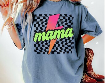 Neon Mama Shirt, Checkered Mama Shirt, Lightning Bolt Shirt