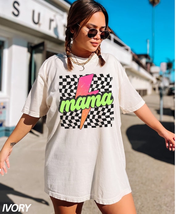 Neon Mama Shirt, Checkered Mama Shirt, Lightning Bolt Shirt