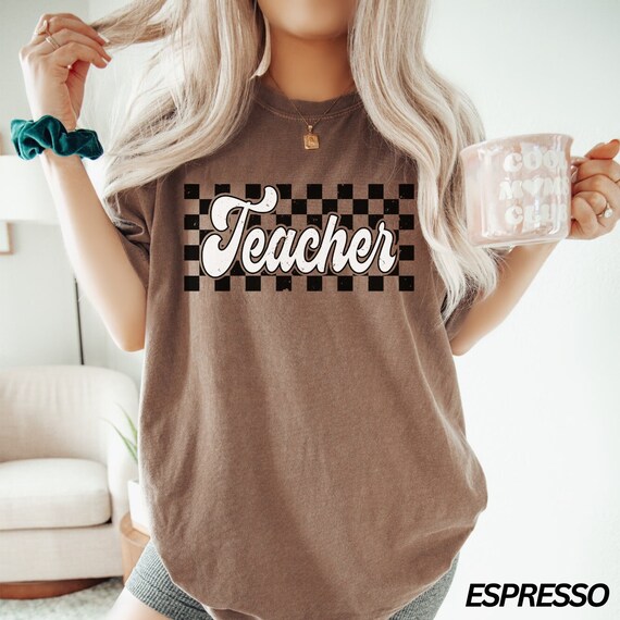 Checkered Teacher Shirt, Retro Teacher Shirt, Gift for Teacher, Back to School, Teacher Appreciation, Teach, Comfort Colors® Teacher Tee