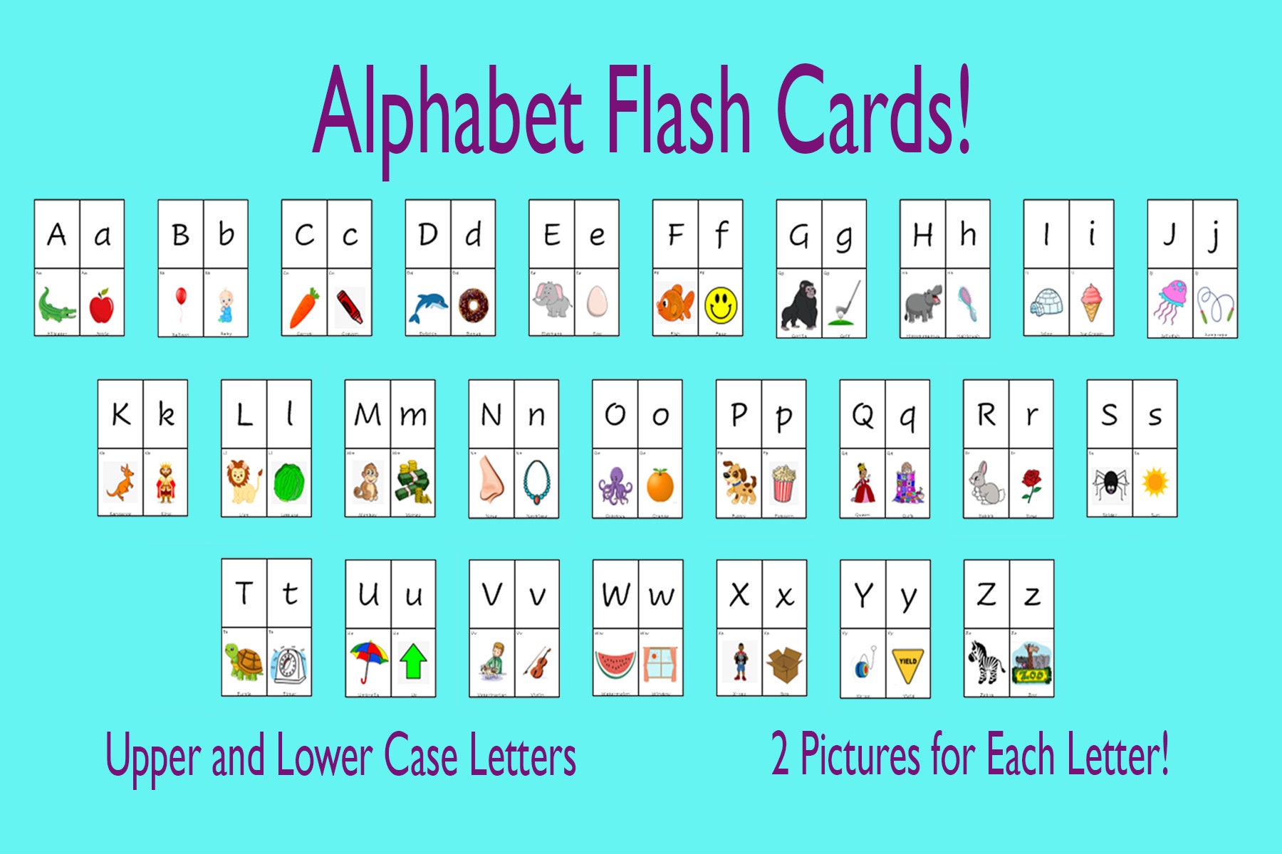 Alphabet Flash Cards - 2 Pictures Each! - Etsy