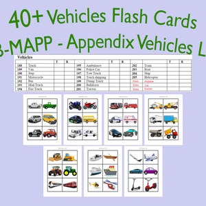 Plus de 40 cartes flash de véhicules - Liste de l'annexe VB-MAPP