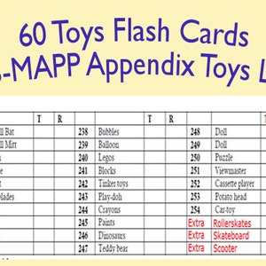 60 Toys Flash Cards - VB-MAPP Appendix List - Etsy
