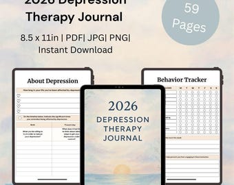 2026 Depression Therapy Journal – 59-Page Printable Mental Health & Self-Care Planner (Instant PDF Download)