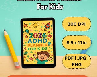 2026 ADHS Planer für Kinder Printable Tages- und Monatsplaner Fokus Routine und Setting Tool Sofort Download Pdf Jpg Png