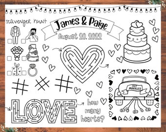 Wedding Coloring Placemat, PRINTABLE DIGITAL, Customized, Activity Mat, Keep Kids Busy at the Reception
