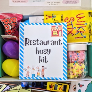 Restaurant Busy Kit for Kids (3-10 yrs.) w/ Playdoh, Activities, Coloring, Stickers, and More SPRING BREAK