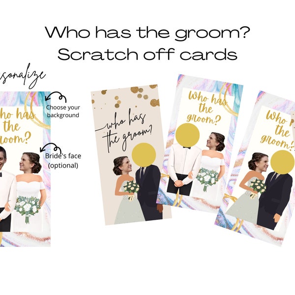 Bridal Shower Game - Who has the groom? Scratch off cards, custom with groom's face & celebrity faces