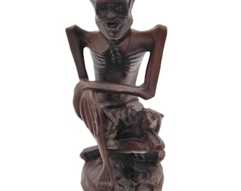Vintage Hand-Carved Wood Wise Man Figure 6" Tall Tribal Folk Art
