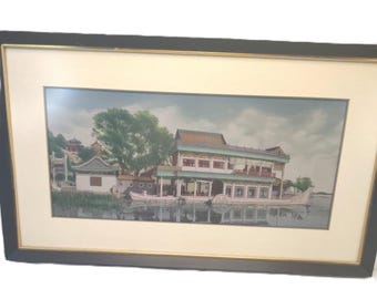 1950er Jahre Chinesische Textil-Marmor-Boot-Szene