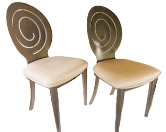 Vintage Ethan Allen Radius Chairs: Brushed Nickel Memphis Style, Set of 2 LOCAL PICKUP ONLY!