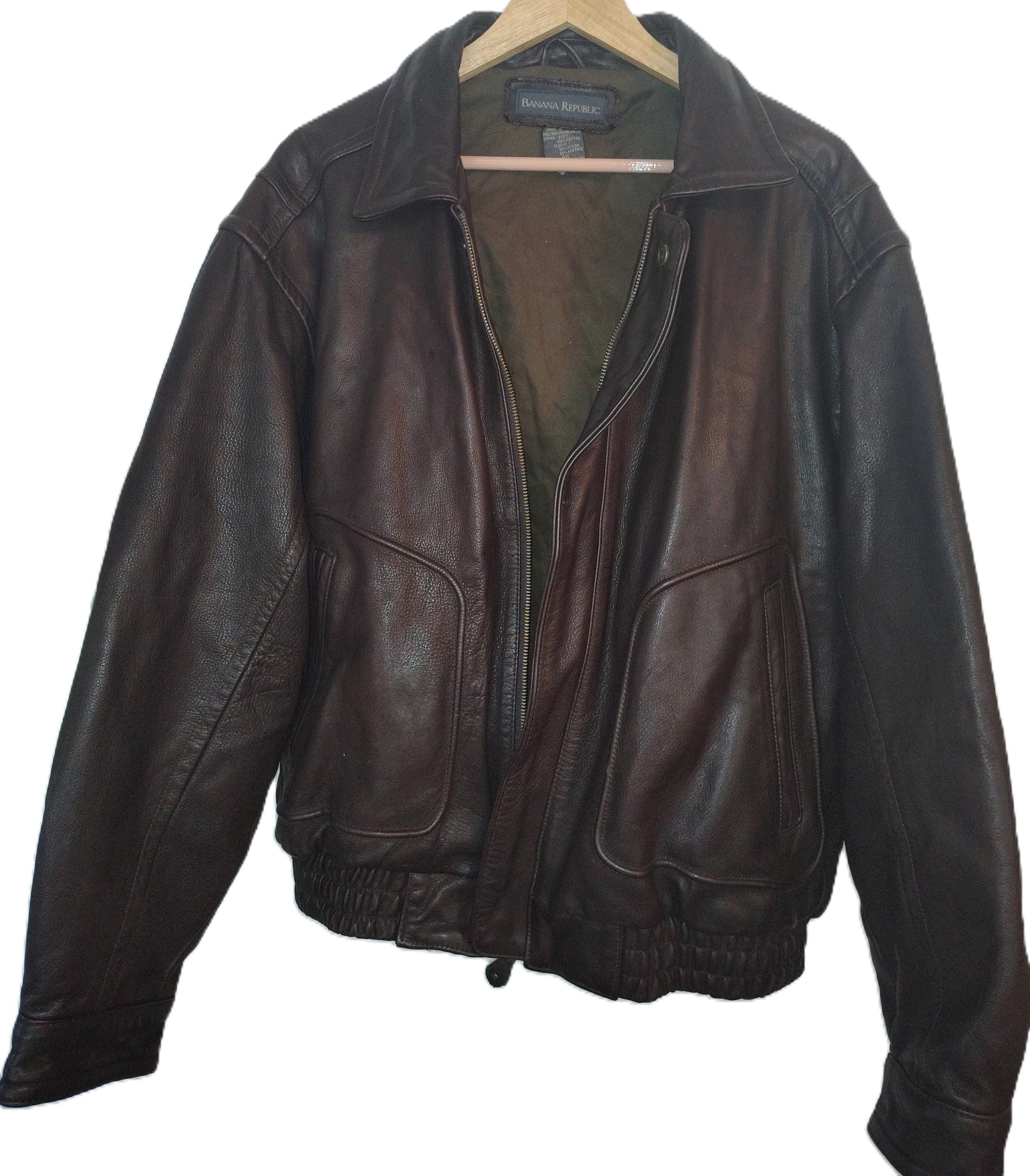 Vintage Banana Republic Leather Bomber Jacket Men's Size 46 - Etsy