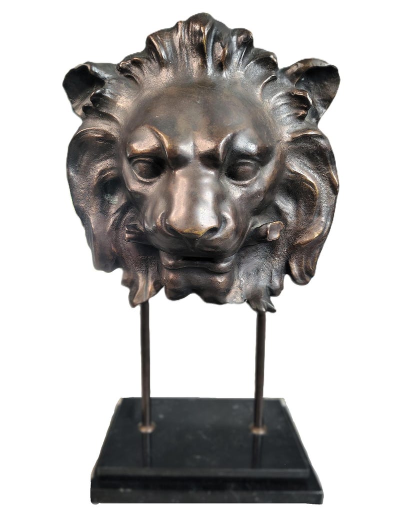 Fierce Vintage Bronze Lion Mask Sculpture With Marble Base - Etsy
