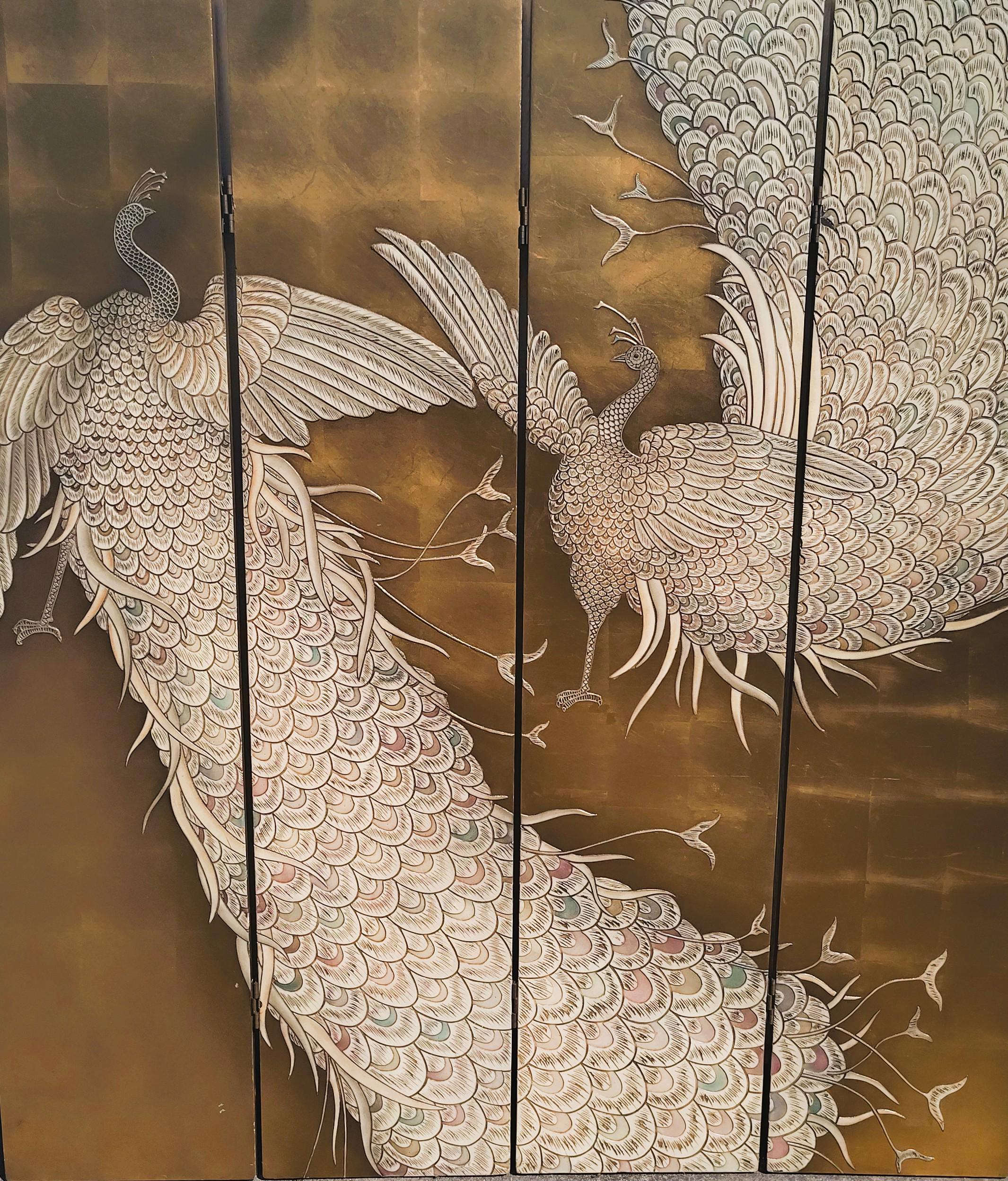 アンティーク　レトロ　木枠　前面ガラス仕様　壁掛　ゴルフセット　メイドイン中国 Vintage Maitland-smith Peacock Screen, 4-panel, Gold Decor LOCAL