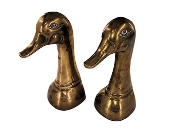 Vintage Brass Duck Head Bookends Pair