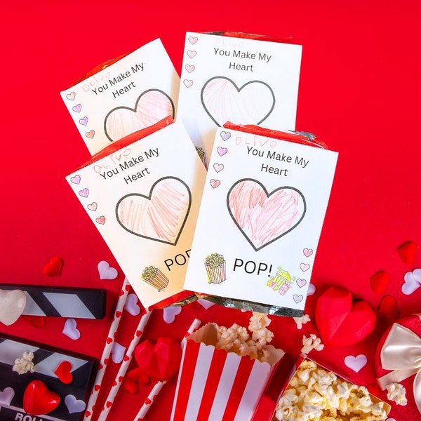 Popcorn Kids Valentines. Printable. B/W SVG digital download. Quick and easy valentines. Valentines Day. Class Last minute gift ideas