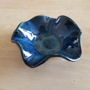 Handmade Stoneware Blue Small Wavy Bowl Pottery Lincoln, Nebraska