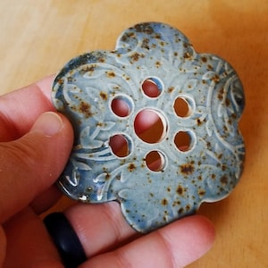 Handmade Ceramic Flower Frog / Stem Separator  Blue Speckled Color – Stoneware, Cone 6  Pottery – Lincoln, Nebraska