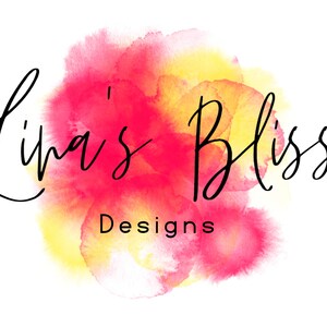 May include: A watercolor logo with a yellow and red background. The text "Lina's Bliss Designs" is written in black cursive.