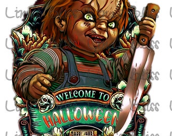 Chucky, Halloween Chucky, Welcome to Halloween Digital Silhouette PNG Clip art for All your Designs