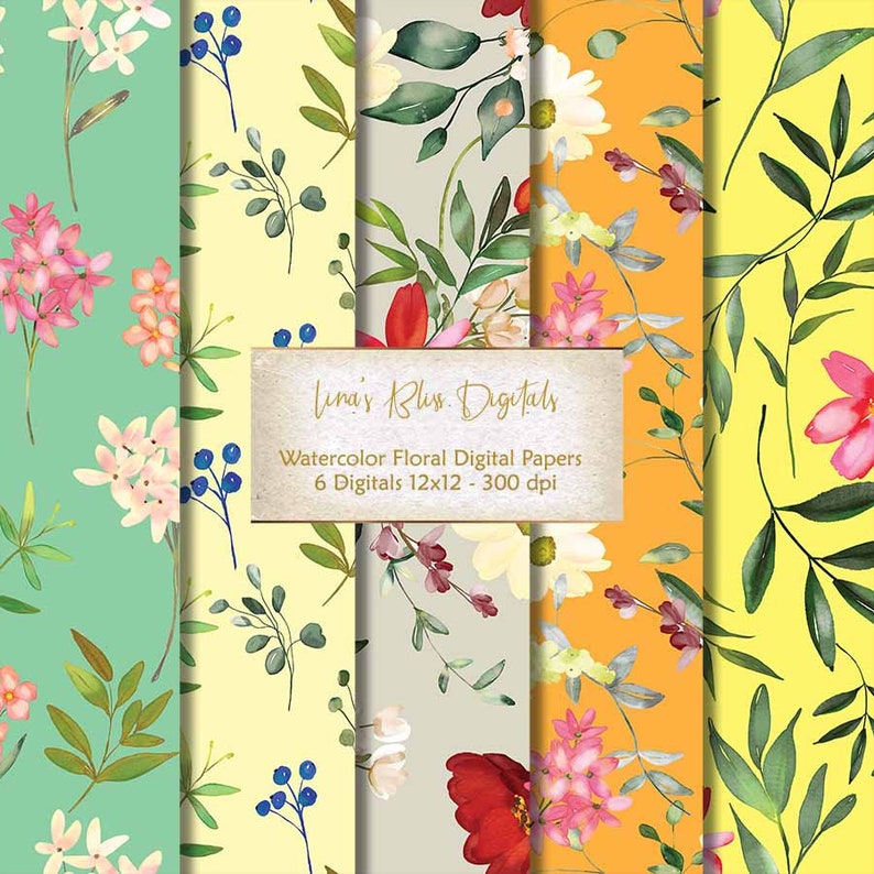 Watercolor Flowers Digital Design Digital Paper - Etsy