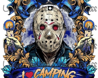 Jason Voorhees I Love Camping, Halloween Jason Voorhees, Digital Silhouette PNG Clip art for All your Designs