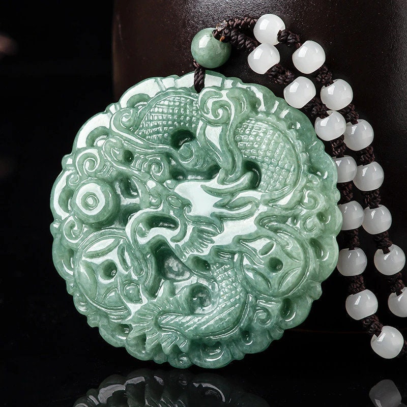 Hand Carved Natural Jade Lucky Chinese Zodiac Dragon Necklace - Etsy