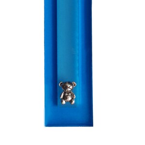 Kids Modern Mezuzah Case.  Silver Shin and Silver Color Teddy Bear Sign