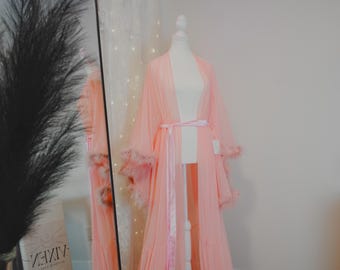 Pink Feather Boudoir Bridal Robe - Handmade Robe | VIXEN Robes
