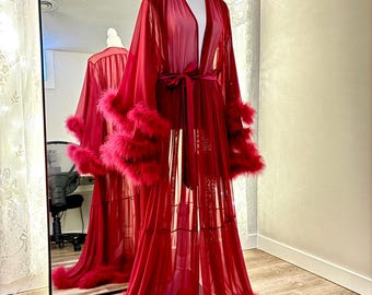 Burgundy Marabou Feather Robe
