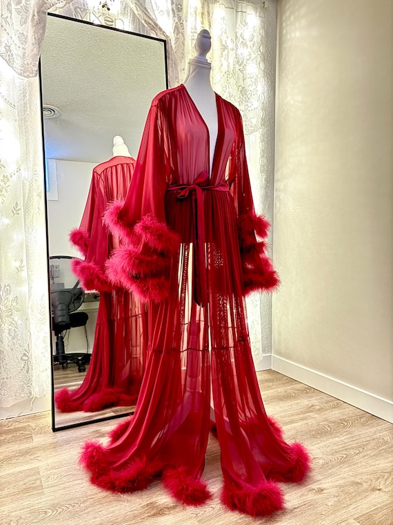 Burgundy Marabou Feather Robe