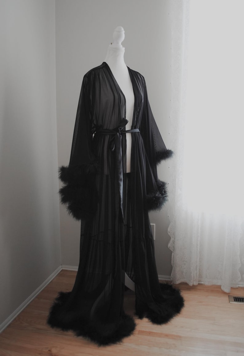 Black Feather Boudoir Robe - Handmade Robe | VIXEN Robes image 3