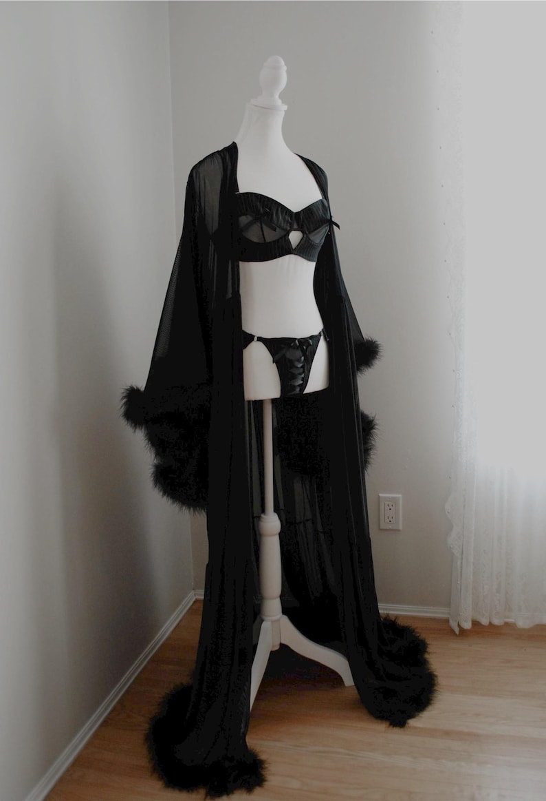 Black Feather Boudoir Robe - Handmade Robe | VIXEN Robes image 4