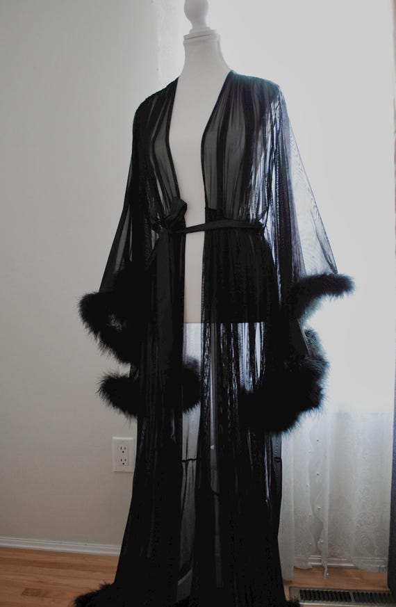 Black Feather Boudoir Robe - Handmade Robe | VIXEN Robes