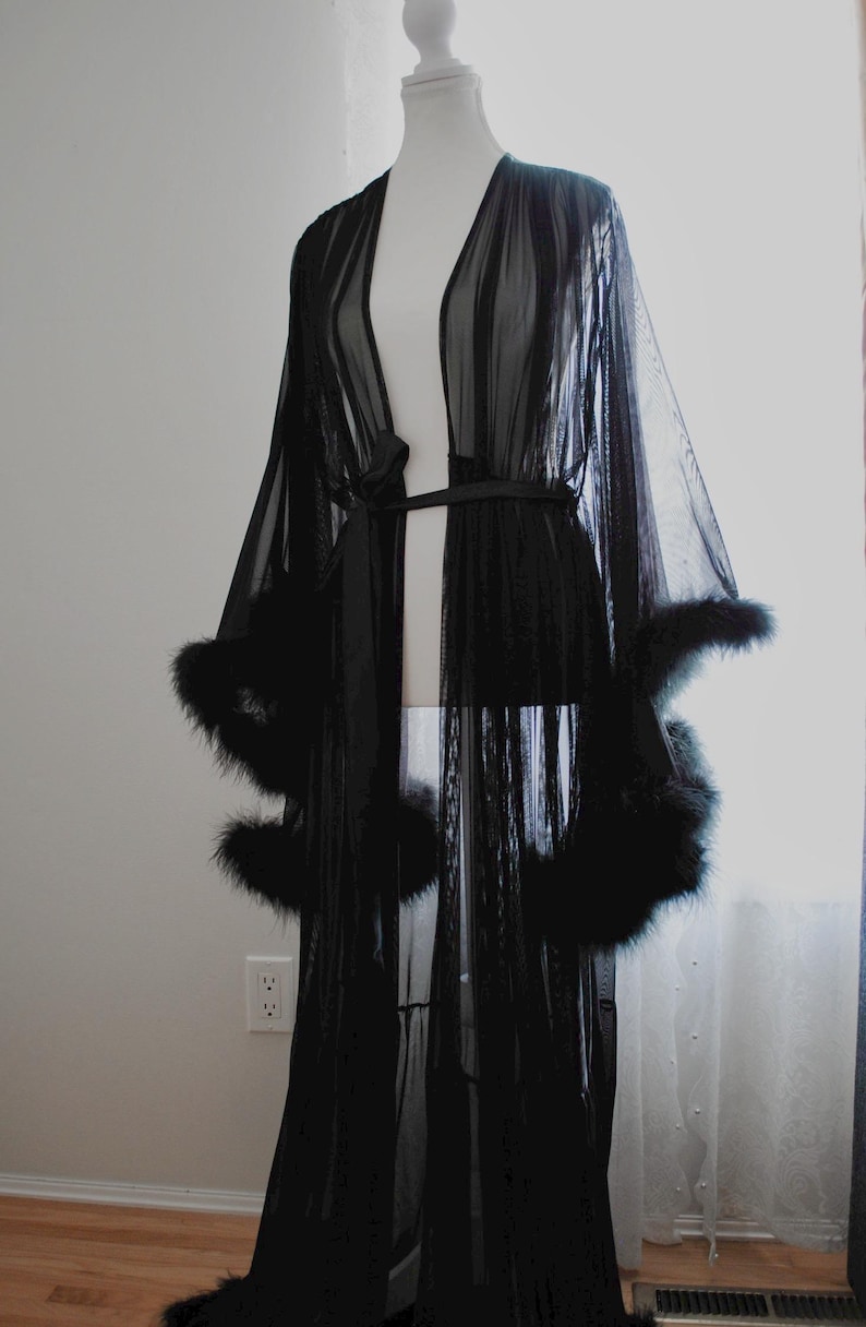Black Feather Boudoir Robe - Handmade Robe | VIXEN Robes image 1