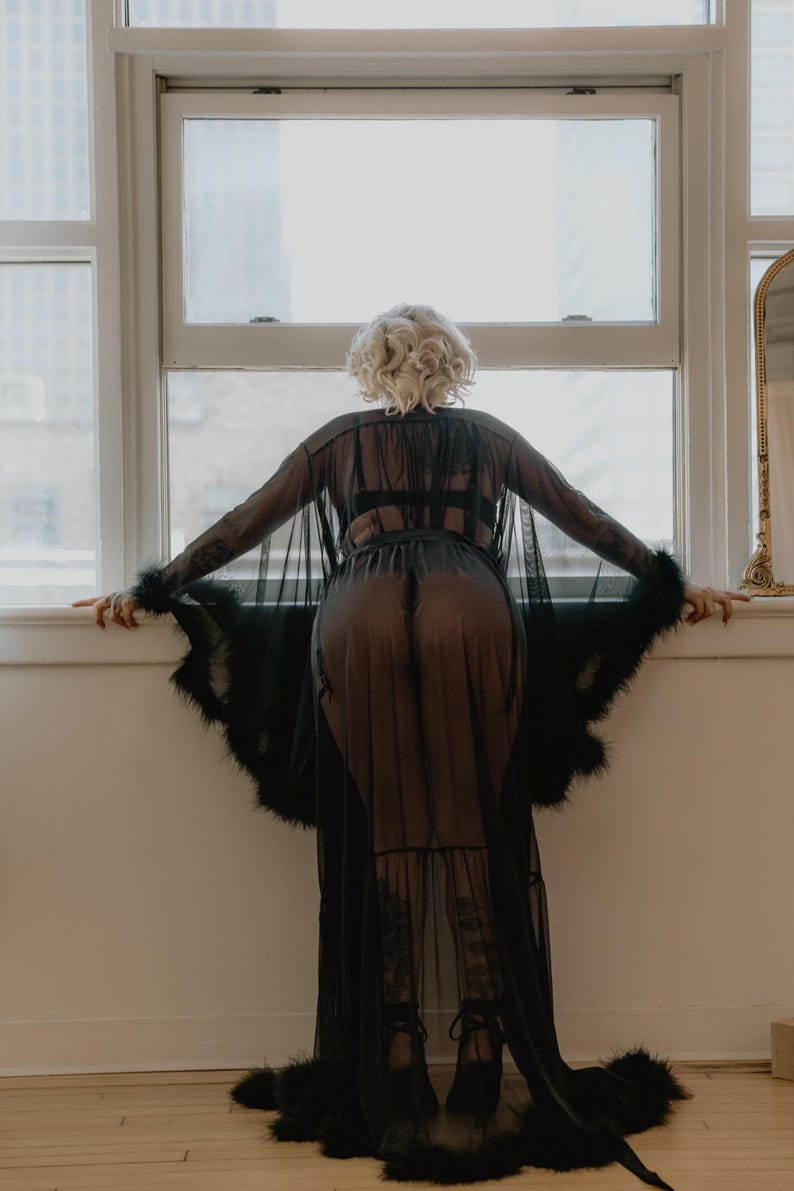 Black Feather Boudoir Robe - Handmade Robe | VIXEN Robes image 2