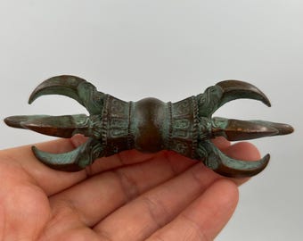 Nepal Buddhism Dorje Vajra Phurba Copper Amulet Handmade Tibet Collectibles , Tantra Buddhism Talisman Charm Mini tiny Vajra phurpa Exorcism